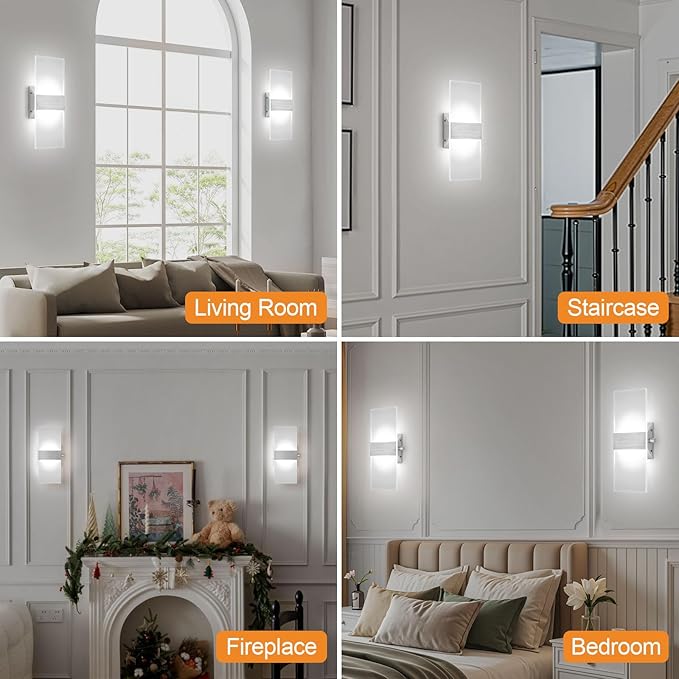 LIGHTESS Dimmable Wall Sconces Set of 2 with Dimmer Switch, Modern LED Wall Lamp 12W for Hallway Bedroom Living Room, Cool White, HS821-2