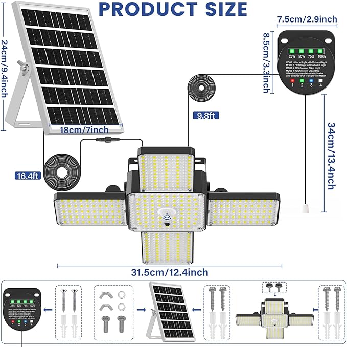 Solar Shed Light Indoor Outdoor, 2000LM 268LED Solar Pendant Light with Motion Sensor, Pull Cord Controller with Mode & Battery Display, Day/Night Use, 4 Modes, IP65 Waterproof for Garage Barn Gazebo