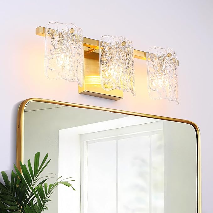 3-Light Bathroom Vanity Light, Brushed Gold Bathroom Light Fixture Over Mirror with Clear Glass, Modern Bath Wall Sconce Lighting for Bath Restroom, OS-MM5002-3BG