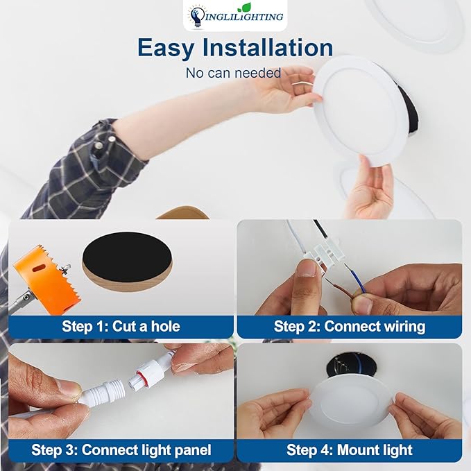 DLLT LED Recessed Ceiling Lights: 12 Pack 8 Inch 5CCT Ultra-Thin Lighting with Junction Box for Bedroom - 1800LM Brightness 18W Eqv 170W Dimmable Canless Wafer Downlight with ETL&FCC