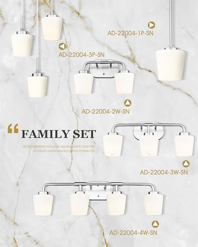 Bathroom Light Fixtures Over Mirror, 4-Light Brushed Nickel Vanity Lighting Fixtures with Milk White Glass, Vintage Farmhouse Wall Sconces Lighting, AD-22004-4W-SN
