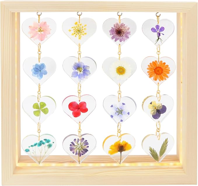 SMUK Resin Dried Flower LED Aesthetic Desk Lamp, Unique 3 Way Dimmable Natural Pressed Flower Table Lamp with Wooden Frame for Desk, Table, Nightstand, Bedroom, Living Room, Office