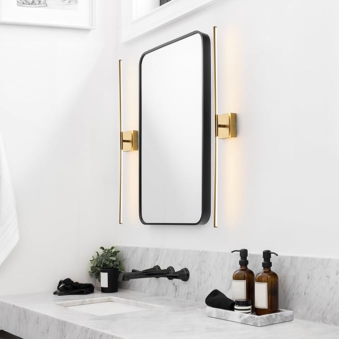 JONATHAN Y 32" Brass Gold Modern Dimmable Integrated LED Wall Sconce, Minimalist Adjustable Metal Vanity Light for Bathroom Mirror, Bedroom, Hallway, 3000K, ETL Listed (JYL7040B)