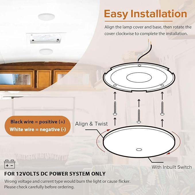 Dream lighting RV Interior LED Lights 12volt Led Dome Ceiling Light with Switch 3.5inch 4000K White Lighting, Pack of 4