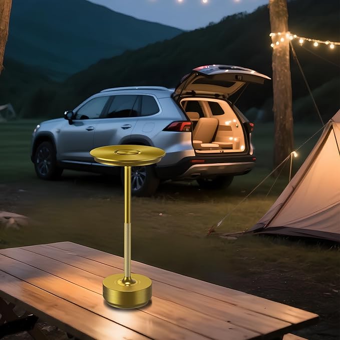 UdoUto Cordless Table Lamp Rechargeable - 5000mAh Battery Operated LED Table Light with Touch Stepless Dimming & 3 Color Modes - Portable Gold Metal Outdoor Lamp for Patio, Restaurant, Bedroom