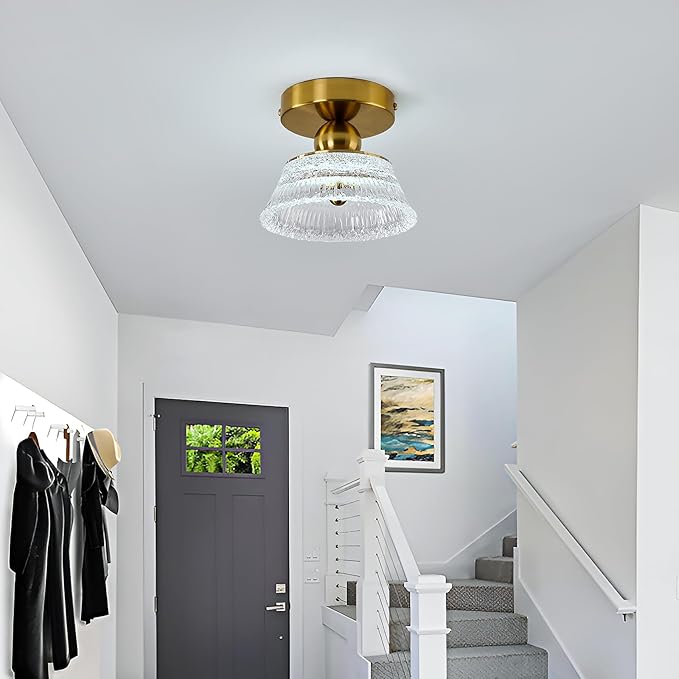 CVKASH Mini Gold Semi Flush Mount Ciling Light LED Modern Hallway Light Fixture Acrylic Close to Ceiling Lamp for Kitchen Living Room Bathroom Entryway Bedroom