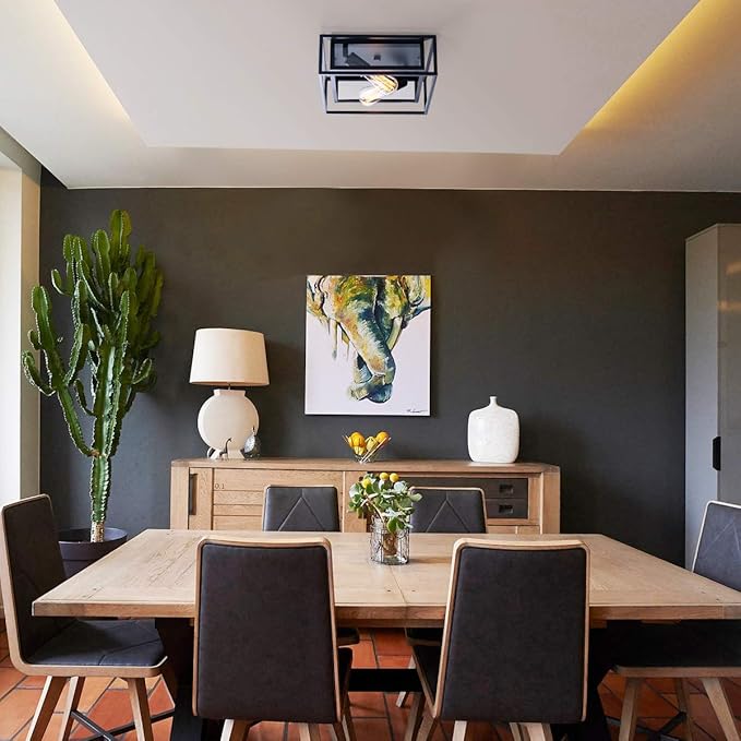 VILUXY Modern Black Flush Mount Ceiling Light Square Ceiling Lamp Fixture with Glass Shade for Hallway, Entryway, Passway, Dining Room, Bedroom,Kitchen, Living Room Two-Light