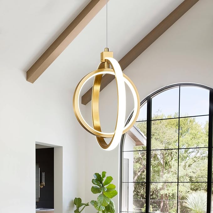 Modern LED Chandelier Gold Ring Pendant Light Fixtures 4000K Dimmable Height Adjustable Pendant Lighting for Dining Room Kitchen Island Bedroom Living Room Foyer(2-Pack)