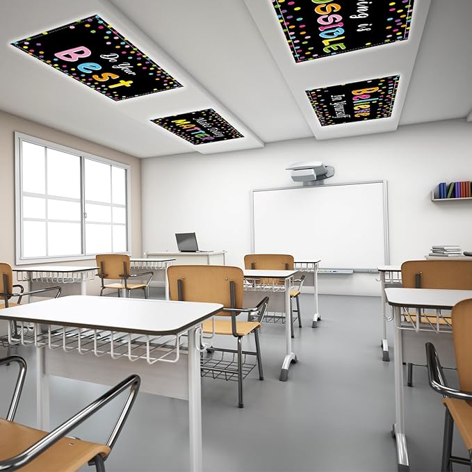 6 Pcs Fluorescent Light Covers with 60 Magnets Decorative for Classroom Ceiling Light 4 x 2 Ft Magnetic Light Cover Filter Easy Install for Office Hospitals Home Drop Ceiling Supplies (Black Confetti)