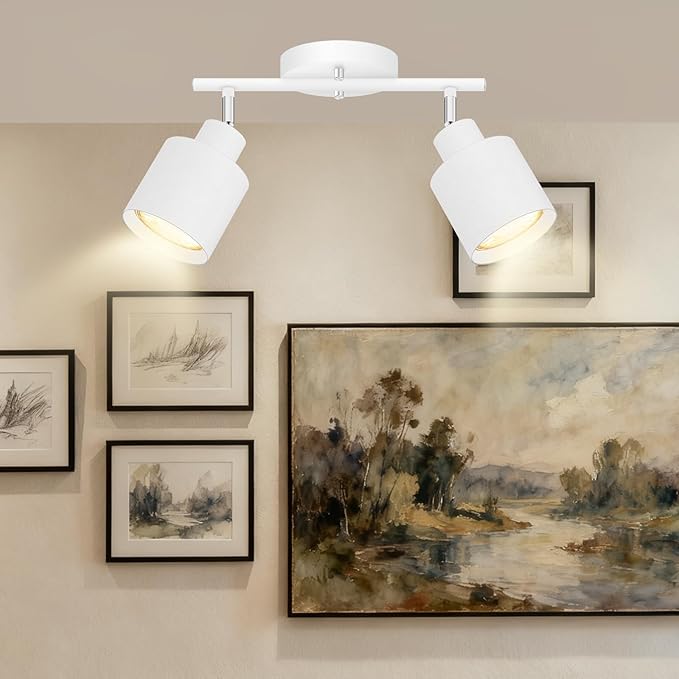 BoostArea 2-Light Led Track Lighting,White Ceiling Lighting Fixtures,Wall Sconces Ceiling Spotlight with Foldable Light Arms for Kitchen, Closet, Bedroom,GU10 Socket, Bulbs Not Included