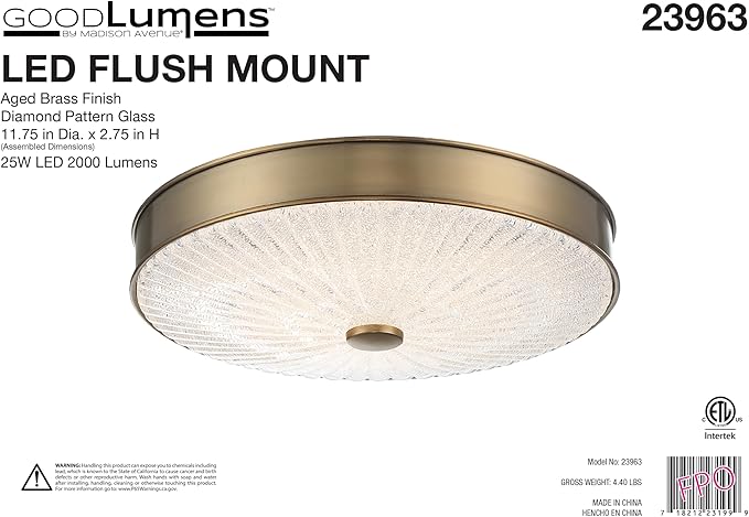 Minka Lavery 23963 11.75 in. 1-Light Aged Brass LED Flush Mount