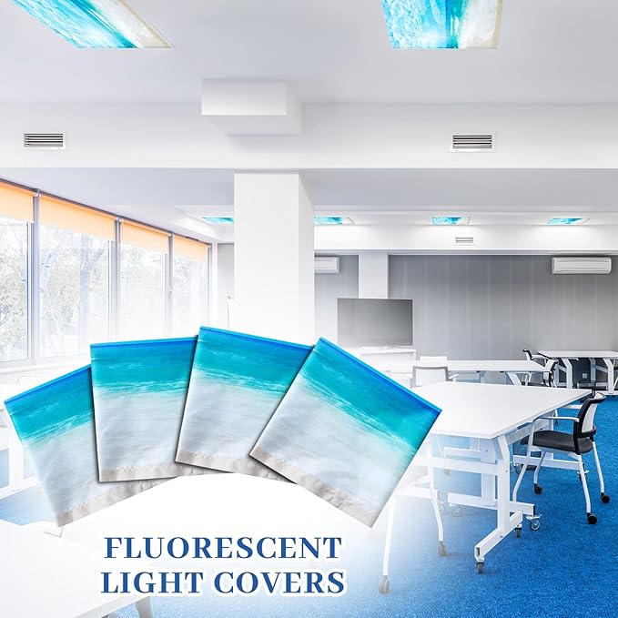 Hortsun 6 Pcs Fluorescent Light Covers - 4 x 2 Feet Magnetic Light Filters, Ceiling Lights Covers for Classroom Fluorescent Shade, Hospitals, School Office Cubicle Decor(Beach)