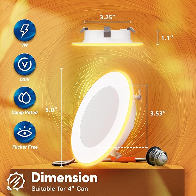 FREELICHT 24 Pack 4 Inch LED Can Lights with Night Light, 5CCT Selectable Flat Retrofit Recessed Lighting, 7W, 700LM, Dimmable, ETL & FCC