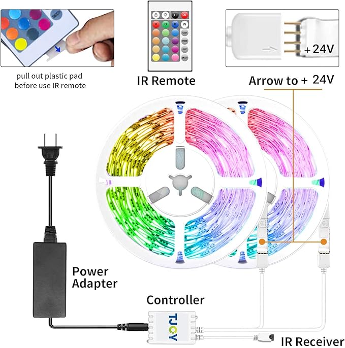 TJOY 200ft Smart Led Strip Lights for Bedroom, Compatible with Alexa and Google Assistant, RGB Color Changing Music Sync Led Lights, Multi-Color Wi-Fi Led Strip Lighting (APP+Remote+Voice)