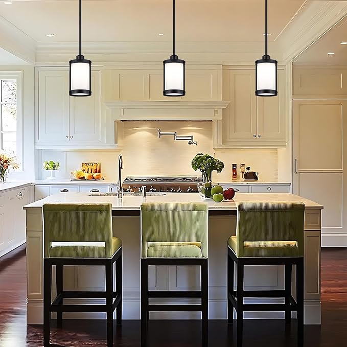 Black Milk Glass Pendant Light Kitchen Island,Modern Art Deco Chandelier Mini Pendant Lighting,Farmhouse Hanging Light Fixtures Over Sink for Dining Room