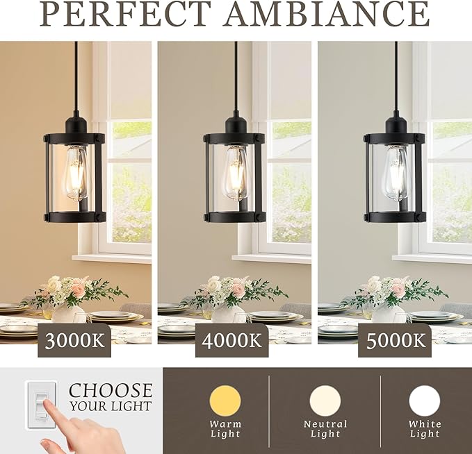 Black Pendant Lights Kitchen Island, 1-Light Modern Mini Hanging Light Fixtures with Clear Glass, Farmhouse Kitchen Pendant Lighting Over Island for Sink Dining Room, OS-3014-1PBK