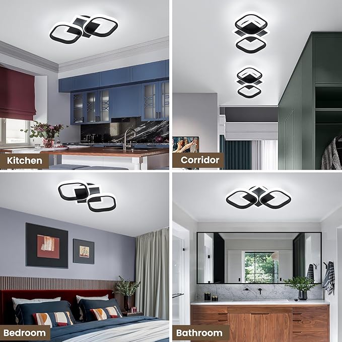 ElDISUNY Modern LED Ceiling Lights 30W Black Elegant Square Ceiling Lights Fixture for Indoor Home Hallway Office Kitchen Living Room Bedroom Dining Room -30w Cool White Light 6000K(2 Packs)