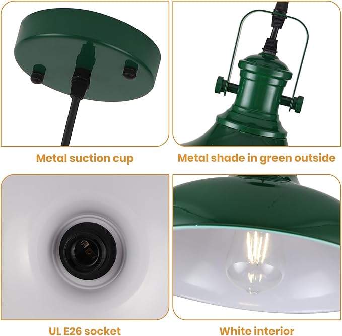Green Pendant Light, 11.4" Farmhouse Pendant Lights Kitchen Island, Industrial Pendant Lights for Kitchen Island, Dining Room, Cafe, 3 Pack