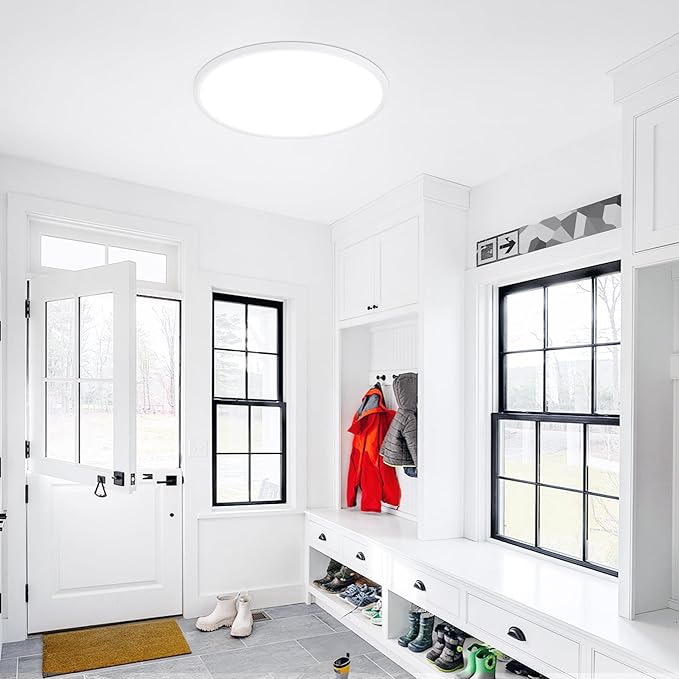 12 Inch Flush Mount Ceiling Light, 24W Dimmable LED Fixture 2400LM, 3000K/4500K/6000K Adjustable, Ultra Thin Round Ceiling Lamp for Bedroom, Kitchen, Living Room, Dining Room, Bathroom, White