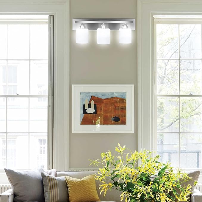 PARTPHONER - Bathroom Vanity Light Fixture - Over Mirror - Modern Glass Shade - Brushed Nickel, E26 Base, 3-Light