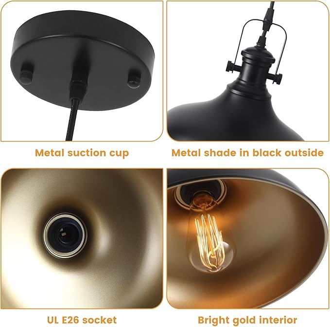 Black Pendant Lights Kitchen Island 3 Pack, 11.41" Kitchen Pendant Lighting, Farmhouse Pendant Light, Industrial Pendant Light, Island Lights for Kitchen Dining Room Bedroom