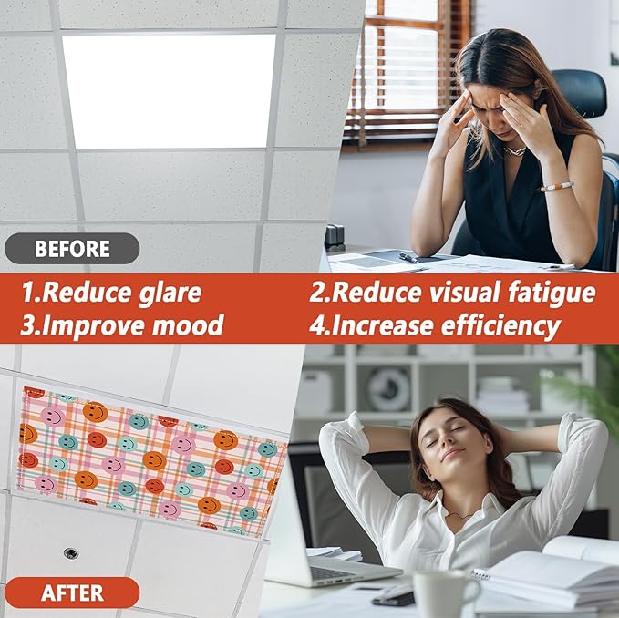 QOUBAI 6 Pcs Fluorescent Light Covers, 4x2 Feet Magnetic Light Cover Fluorescent Lights Shade Panel Positive Inspirational Ceiling Lights Filters for Office Classroom Home Drop Ceiling Boho