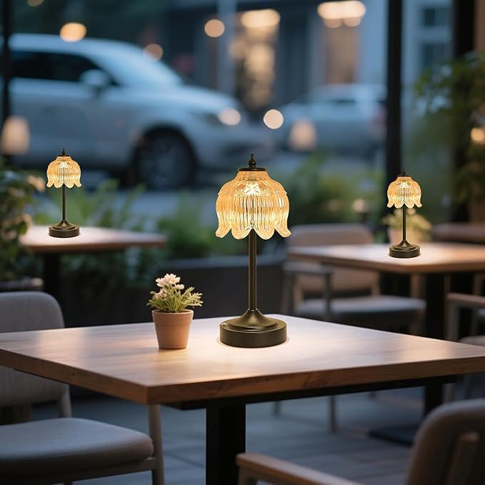Cordless Lotus Flower Table Lamp, 5200mAh Rechargeable Battery Operated Portable Lamp, 3-Color Dimmable Touch Control Small Desk Lamp for Bedroom, Office, Kitchen, Nightstand,Room Decor(Amber-2)
