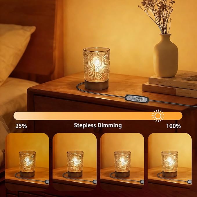 Night Light Bedside Lamp Touch and Dimmable Tabletop Brightness Adjustable for Adults, in Bed at Night Put on Table, Headboard, Dorm,Bedroom (Fan Shaped Pattern)