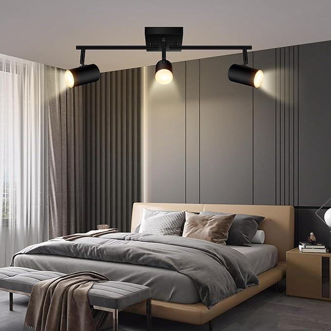BoostArea Track Lighting Fixtures Ceiling, 3 Way Track Lighting Kit, LED Track Lighting with Rotatable Light Heads, Modern Ceiling Spot Lighting for Kitchen/Bedroom/Living Room, GU10 Bulb Not Included