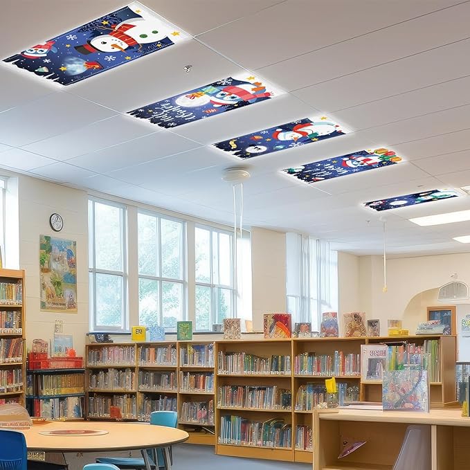6 Pcs Fluorescent Light Covers with 60 Magnets Decorative for Classroom Ceiling Lights 4 x 2 Feet Magnetic Light Cover Filter Easy Install for Office Hospital Home Ceiling Supplies (Winter Snowman)