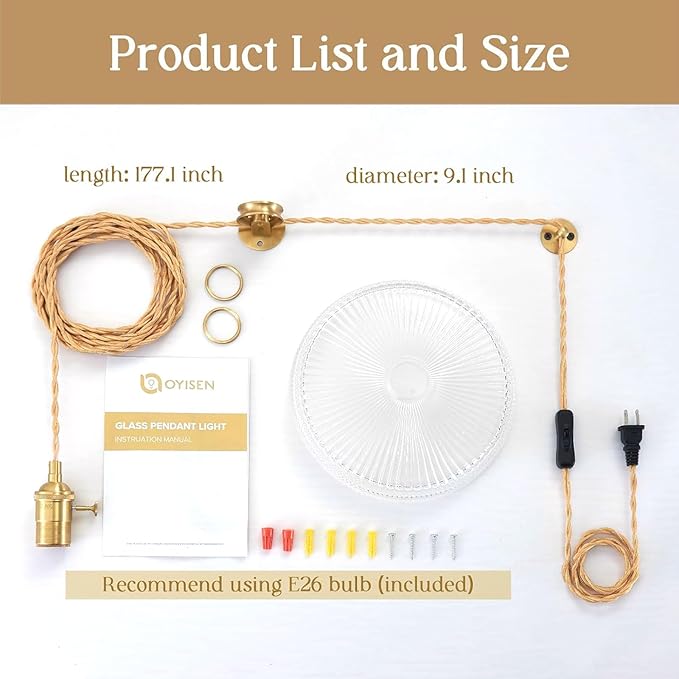 Hanging Lights with Plug in Cord, 9.1 Inch Embossed Design Lampshade Hanging Lamp Adjustable 14Ft Cord On/Off Switch Plug in Pendant Light Kitchen Island Pendant Lights