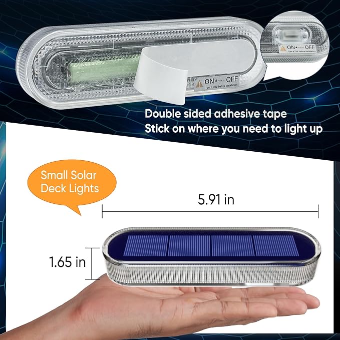 YiLaie Solar Step Lights for Outside Dock Deck Stair Stick on Lights Solar Powered Outdoor Waterproof RV Decor Strips Garden Front Porch Patio Auto ON/Off (Warm White 6 Pack)