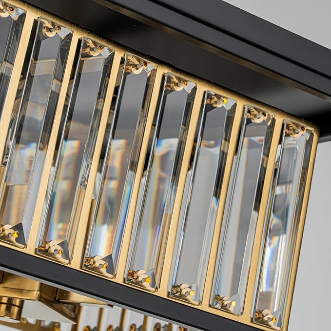 LumFurn 4-Lights Crystal Ceiling Light, 2-Tier Square Flushmount Light Fixture for Living Room, Foyer, Bedroom, L12 x W12 x H7, Brass & Gold Finish