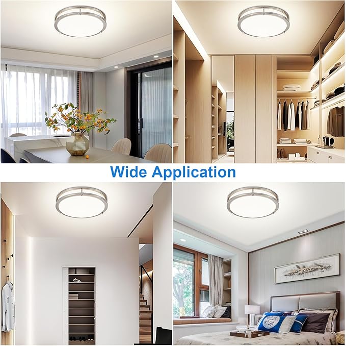 DLLT Flush Mount LED Ceiling Light: 13 Inch 5CCT (3000K-6000K) & Dimmable Ceiling Light Fixtures for Bedroom Hallway - 24W Modern Brushed Nickel Super Bright Kitchen Lighting Fixtures Ceiling