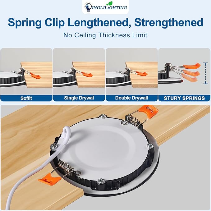 DLLT LED Recessed Ceiling Light: 6 Pack 8 Inch Slim Recessed Lighting for Kitchen - 5CCT Dimmable Canless Wafer Downlight for Living Room - 1800LM Brightness 18W LED Can Lights for Bedroom ETL FCC