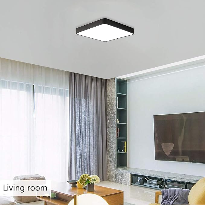 Ganeed LED Ceiling Light Flush Mount,24W 12-Inch Modern Ceiling Lamp Fixture Square,6500K Cool White Energy Saving Lighting Fixture for Living Bathroom Dining Room,Black
