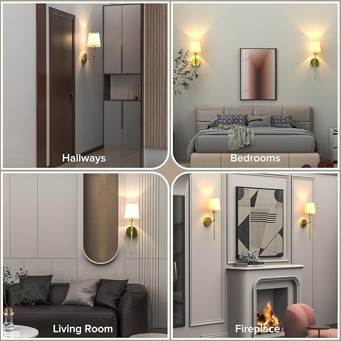 Battery Operated Wall Sconce Set of 2 Rechargeable Wireless Wall Sconces Wall Lamps with Dimmable and Remote, 12 Colors Wall Lights with RGB Bulb for Bedroom Living Room Hallway Decor(Golden)