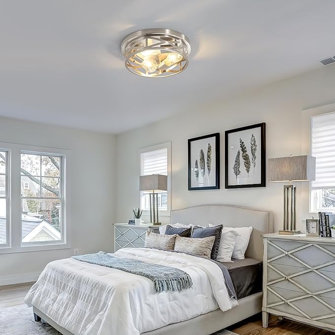 13 inch Brushed Nickel Flush Mount Ceiling Light Fixtures,3-Light Modern Hallway Light Fixtures Ceiling, Brushed Nickel Light Fixture Ceiling Mount for Farmhouse,Kitchen, Bedroom 2 Pack