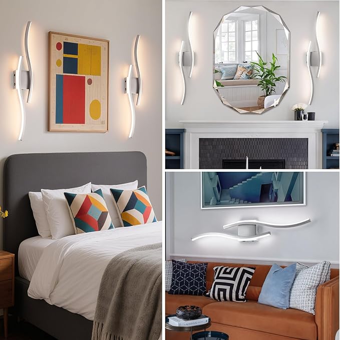 Modern LED Wall Sconce Set of Two, Dimmable Battery Powered Wall Sconces, 3000K-6500K LED Wireless Wall Light with Remote, Wall Lamp Indoor not Hardwired for Room Bedroom Corridor(Nickel)