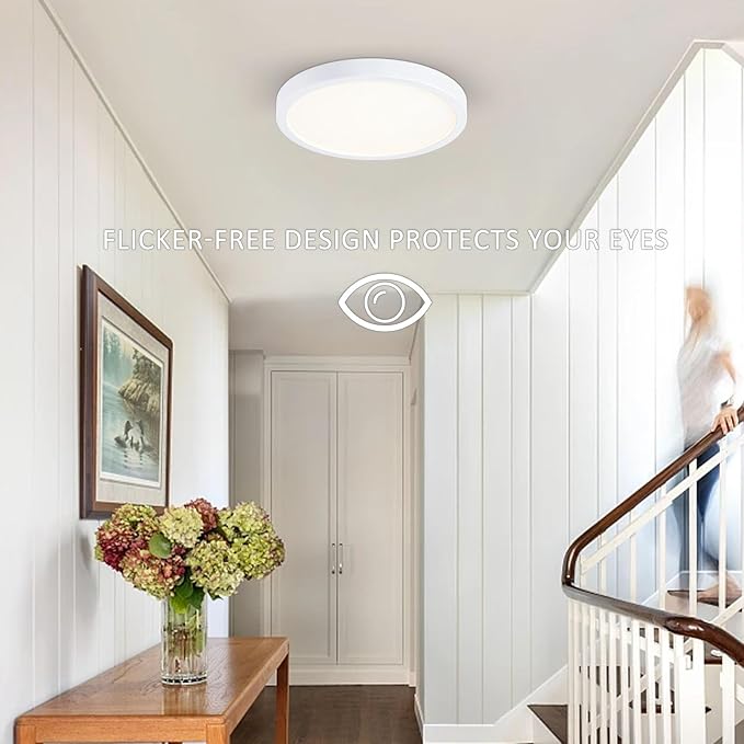 10 Inch LED Flush Mount Ceiling Light, Slim Dimmable Light Fixture Ceiling Mount for Kitchen, Bedroom, Metal and Glass Flush Ceiling Light Fixture for Low Ceiling, White, 17W, 3000K, 2 Pack