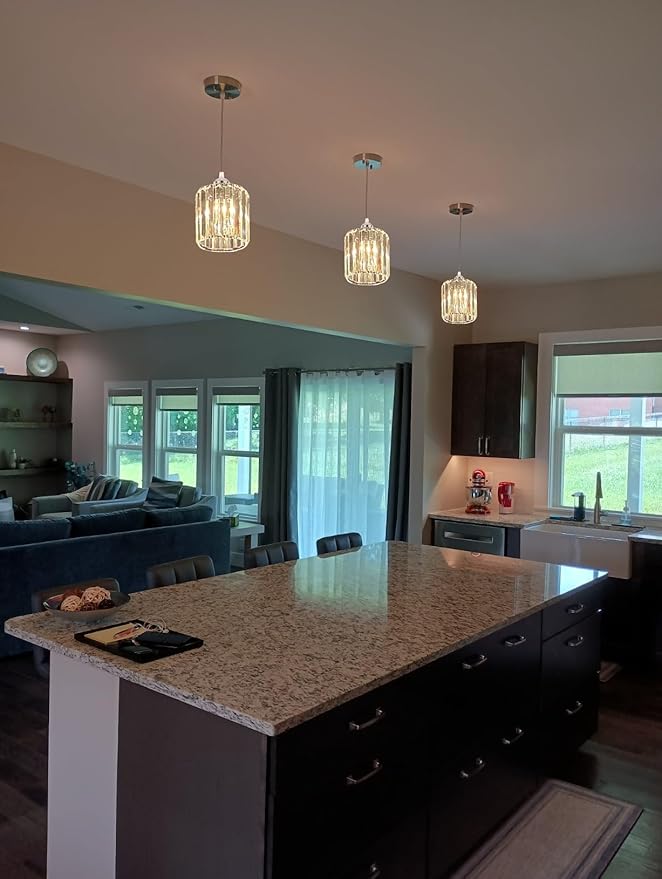 TISLYCO Crystal Pendant Lights - Kitchen Island Lighting, Mini Crystal Chandelier for Living Room, Dining Room, Hallway, Bar - 2 Pack - Silver