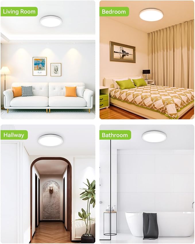 Flush Mount 12 Inch LED Ceiling Light Fixture, 24W Super Slim Ceiling Lamp with Remote, 2400LM Dimmable Brightness, 2700K-6500K Adjustable Color Temperature, for Bedroom Living Room Kitchen Office