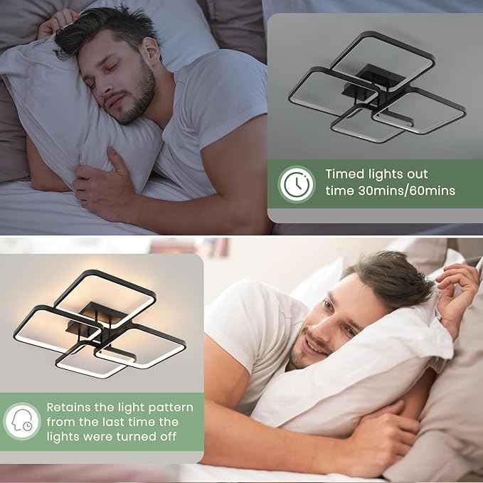 EIDISUNY Modern Led Ceiling Light Fixtures for Living Room, Dimmable Square Ceiling Lighting Fixture with Remote Control, 3 Colors Flush Mount Ceiling Light for Dining Room, Kitchen, Living Room