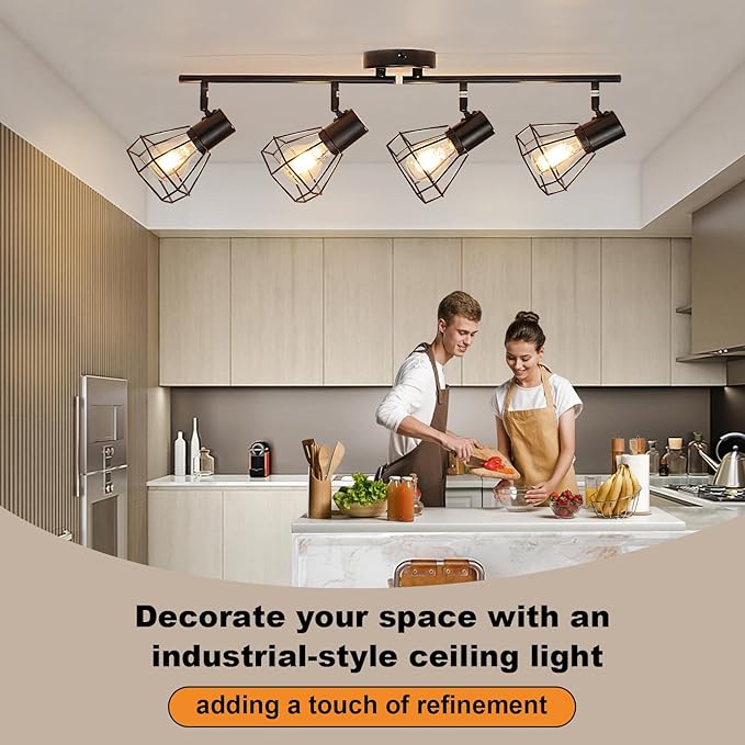 LTBLIGHT 4-Light Track Lighting Fixtures Ceiling, Adjustable Track Lighting Kit, Black Farmhouse Ceiling Light with E26 Base, Directional Spotlights for Kitchen Hallway Bedroom Living Room