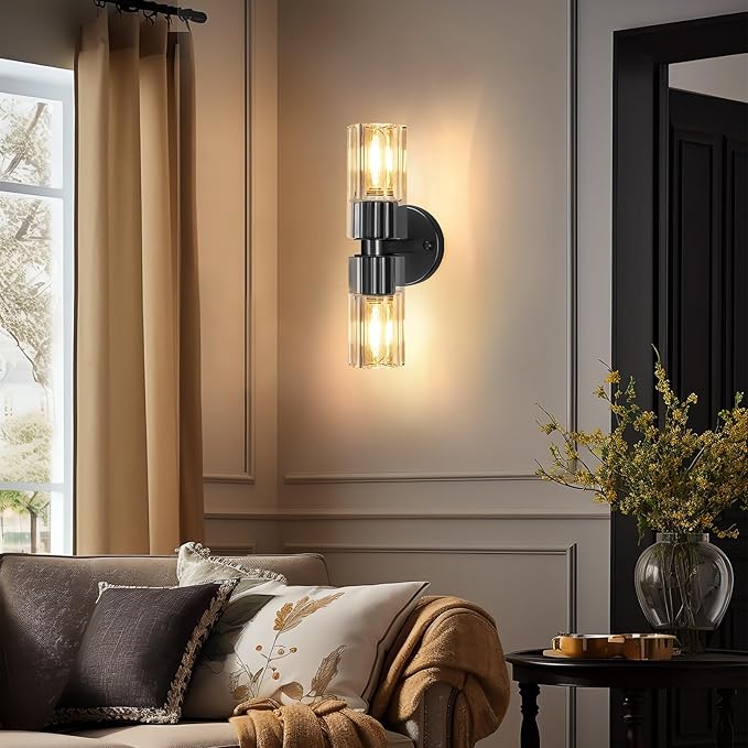 Crystal Wall Sconces Set of Two, 13'' Modern Brass Sconces Lighting with K9 Crystal Lampshade, Indoor Large Brass Wall Light Fixtures for Living Room Bathroom Hallway Stairs Bedroom