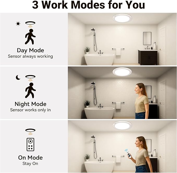 Rechargeable Ceiling Light, No Wiring Battery Operated Ceiling Lights with Remote, Motion Sensor Dimmable Timing Motion Activated Overhead Shower Light for Bathroom Pantry Hallway Porch (6)