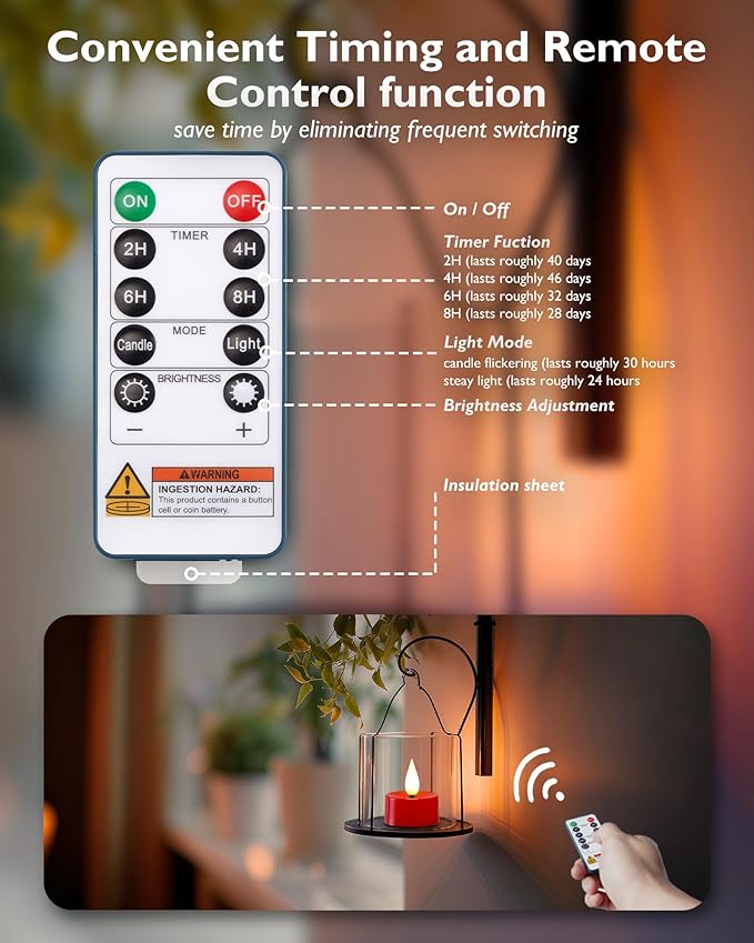 Amagic Flameless Red Timer Remote Tealights Candles, 3D Black Wick Flickering Tea Lights, 300+Hour Colored Votive Candles Battery Operated, Set of 12 for Table Decorations,Halloween, Christmas, Party