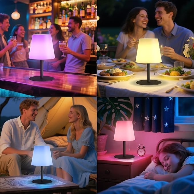 uuffoo Shower Lamp Waterproof 8 Colors, Shower Light Rechargeable Cordless Battery Operated, LED Outdoor Table Lamps Dimmable Portable for Indoor Outdoor Bathroom Home Patio (2PCS Black)