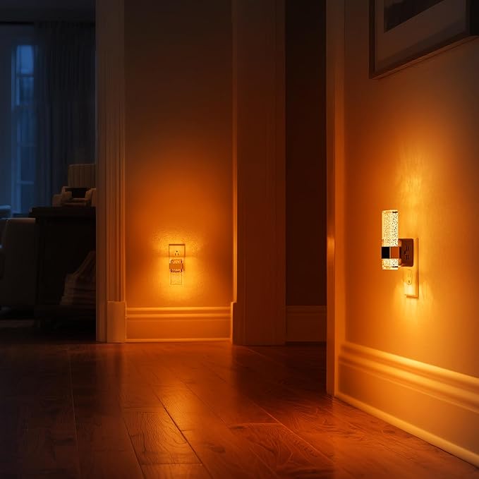 DORESshop LED Night Lights Plug into Wall, 0-100LM Dimmable Nightlight, Bubble Decorative Night Light, Dusk to Dawn Sensor, Wall Sconce-Style Design Nightlights for Bathroom, Hallway, Amber