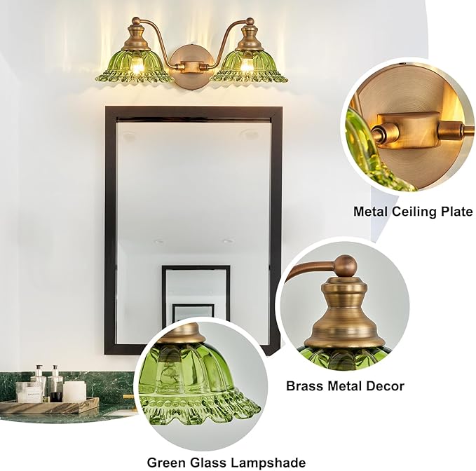 XIEDUN Green 2 Light Vanity Light Bathroom Light Vintage Bathroom Light Fixtures